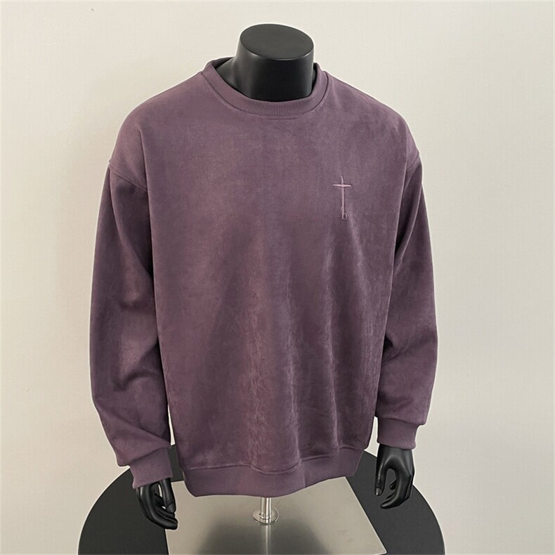 鹿皮绒长袖T恤男春秋季美式复古潮流宽松圆领休闲上衣WY72-P52,男装T恤,星座308B-1