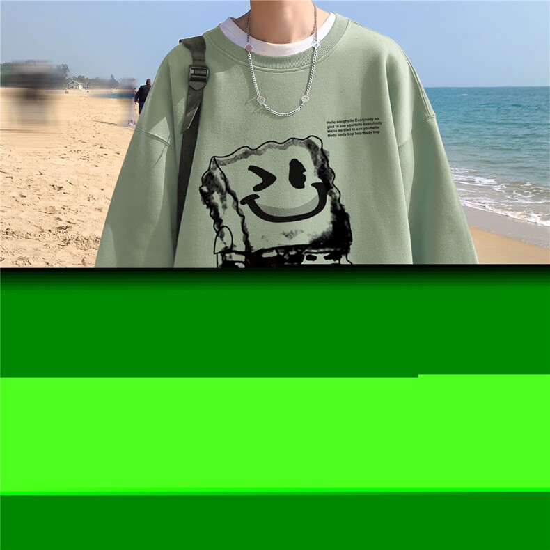 ！直播品质重磅宽松港风海绵宝宝印花圆领卫衣WY114-特p28,男装卫衣,星座508（原C305）