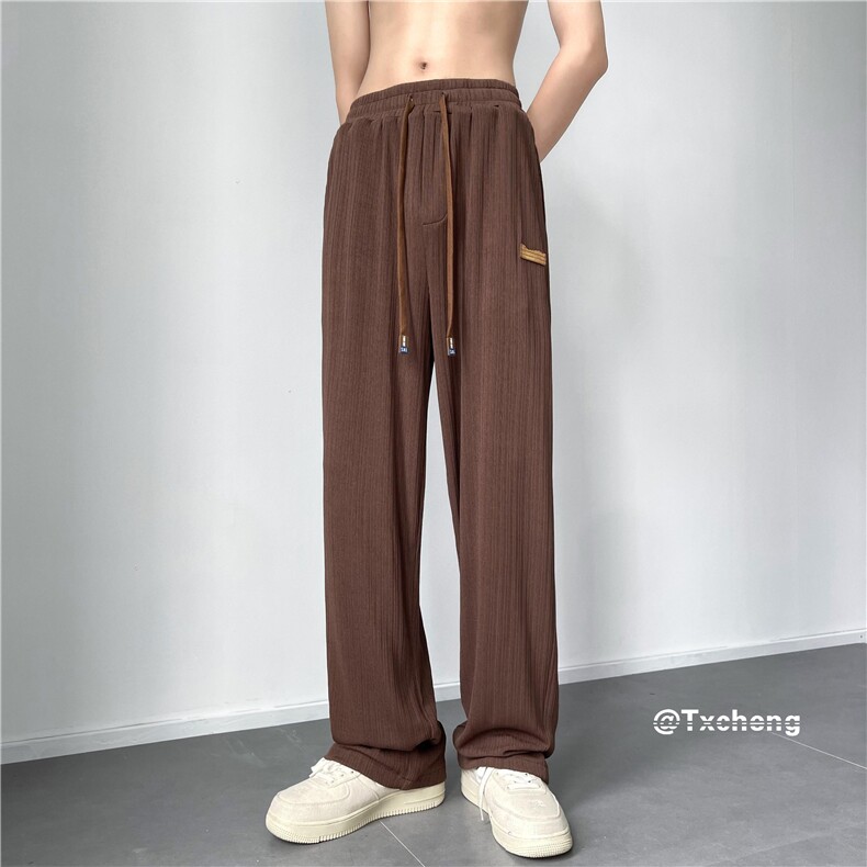 港风夏季新款潮流冰丝竖纹长裤ins宽松休闲裤B315-K23301-p45控58,男装休闲裤,电商B315