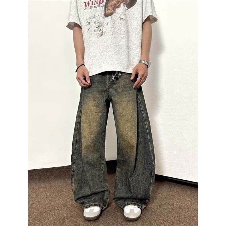 直筒牛仔裤2025夏季新款高腰宽松显瘦阔腿拖地裤NA6080-P52，男装牛仔裤，星座208-5