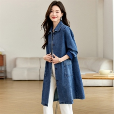 2025年秋季新款中长款牛仔外套，女装牛仔外套，文熹诺