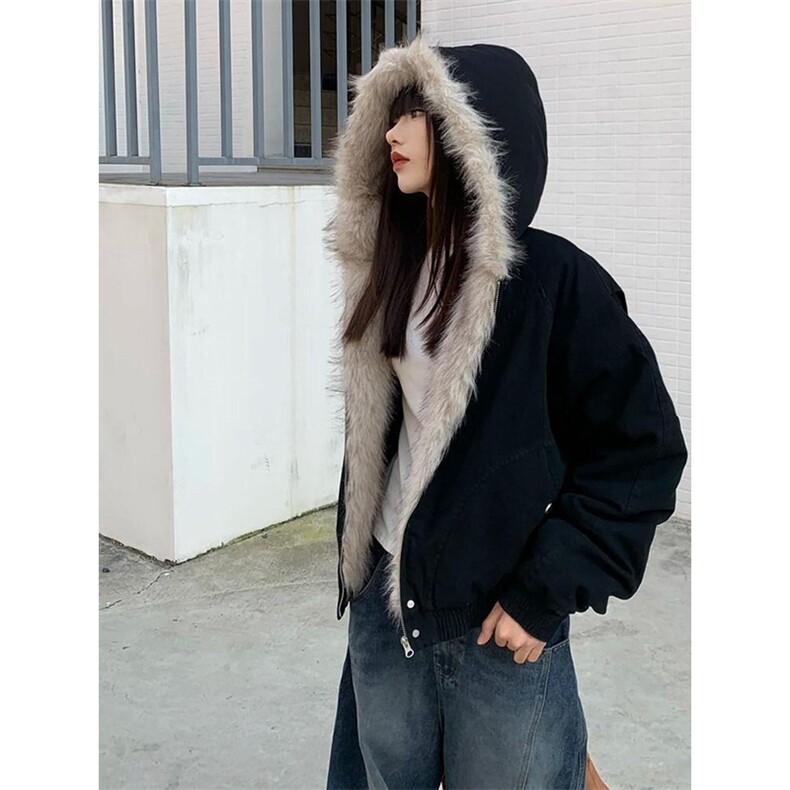 现货高品质美式高街冬季重磅硬挺短款座山雕毛领棉衣男女加厚外套,男装棉衣,电商A486