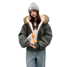 【主推】可脱卸毛领座山雕派克服宽松夹克外套A353-P155-K235，女装棉衣/棉服，2D148