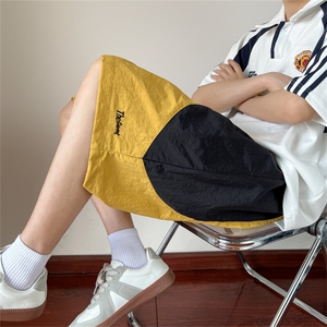夏装撞色拼接刺绣休闲短裤男夏季宽松五分裤沙滩裤K1016P30