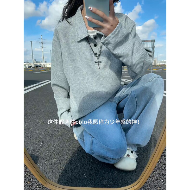 XZ809A/XS22/特P29/控58   华夫格假俩件亨利领长T卫衣打底衫图片