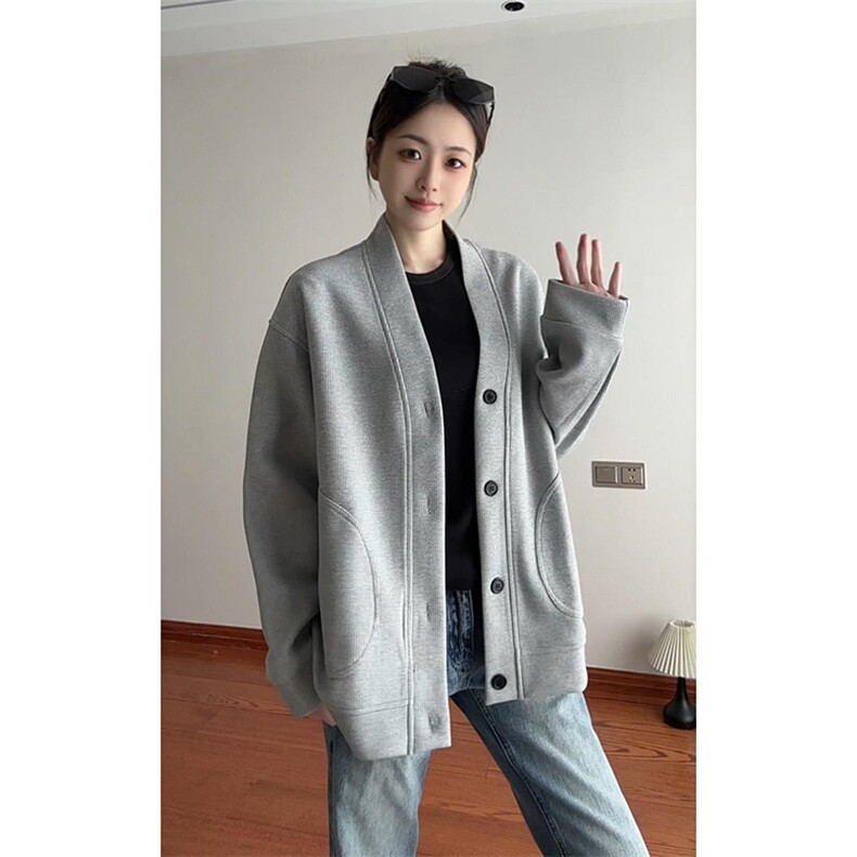 抖音得物高品质二开26春季美式潮牌宽松卫衣开衫日系肌理男女外套,女装短外套,电商A443