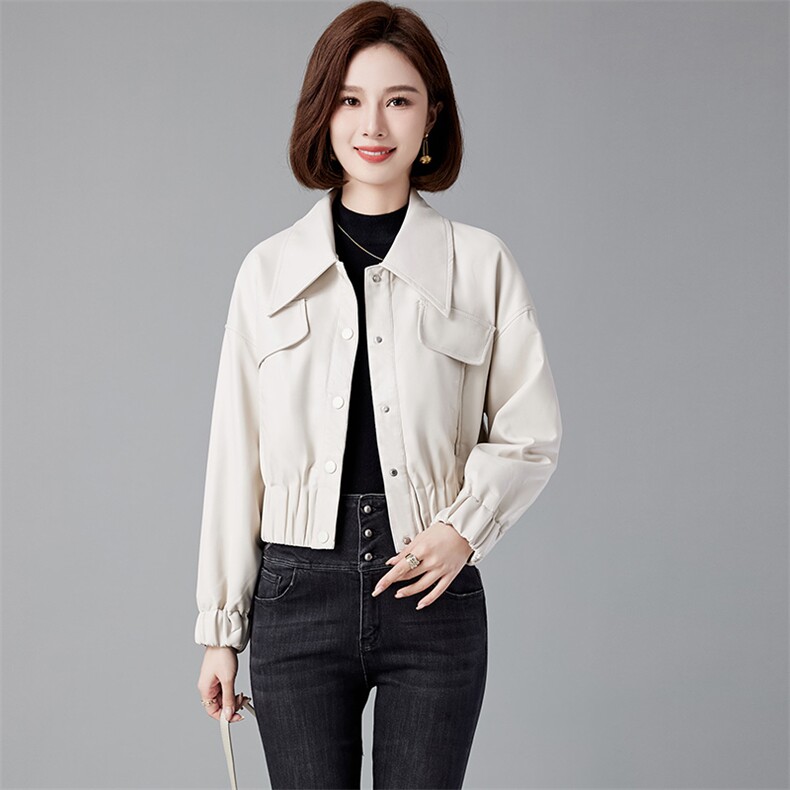 皮衣外套女春秋装短款绵羊皮小个子2023年款新款软皮宽松皮夹克,女装皮衣,江南女神