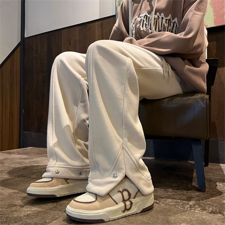 摇粒绒休闲裤D2272-TP50控价68冬季港风设计感开叉直筒长裤男,男装休闲裤,电商A102-1