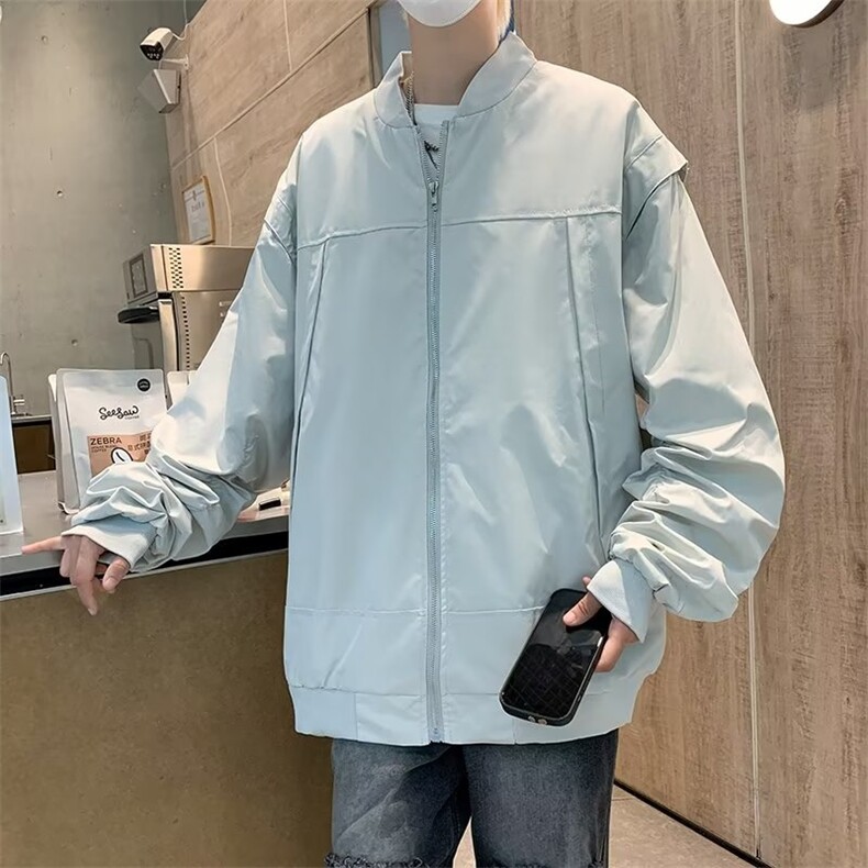 纯色拉链工装飞行员夹克棒球服男士外套春秋款情侣衣服潮6601P63,男装夹克,星座410-2