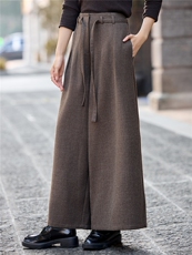 现货新款女士阔腿裤2025年冬季时尚羊毛呢抽绳裤子，女装休闲裤，时尚俏佳人