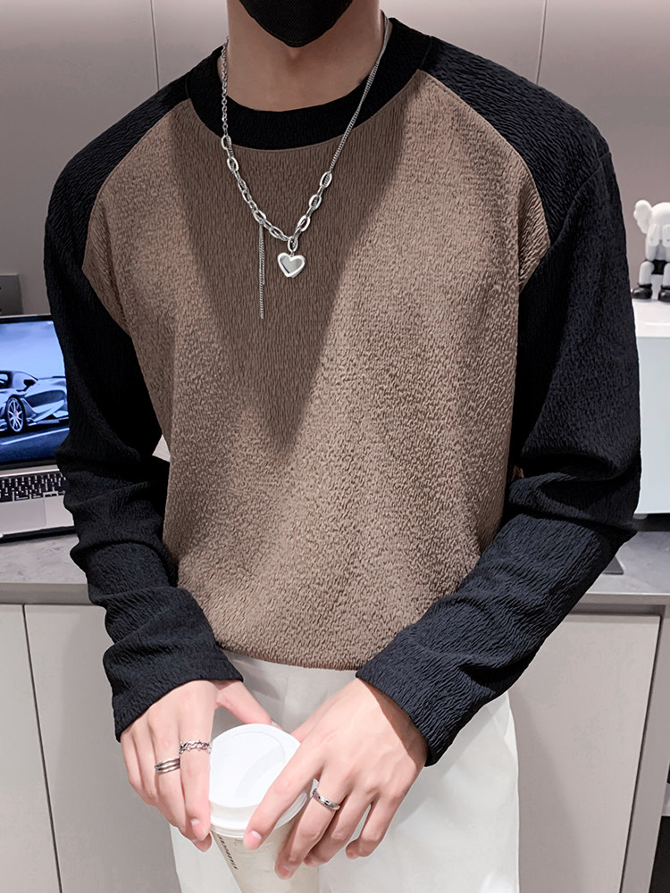 咖啡2023秋装男士修身圆领长袖T恤潮款长tee男T2301-P58控78,男装T恤,电商A108