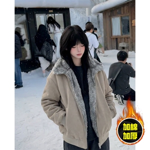 现货高品质美式高街重磅座山雕毛毛领pu皮棉衣男女加厚棉服冬外套图片