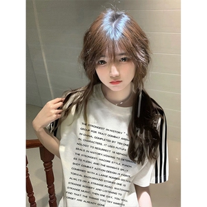抖音得物高品质二开240克宽松纯棉美式潮牌三条杠织带短袖T恤图片