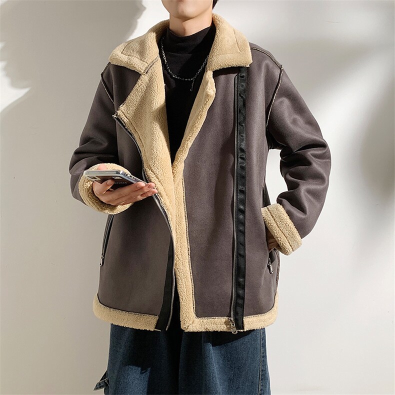 翻领皮衣加绒加厚男女冬季宽松休闲外套D012-P125,男装皮衣,星座717