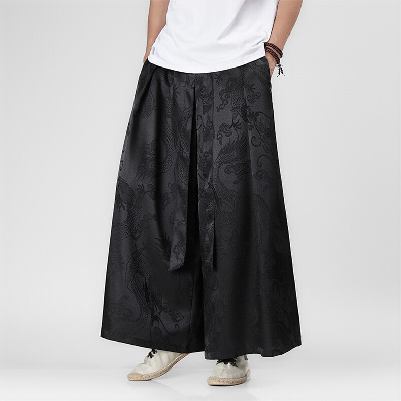 2025新中式马面裤汉服龙纹冰丝阔腿裤电商A057-K375-P55,男装民族服装,电商A057B