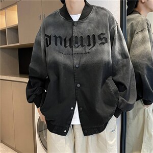 2023秋季水洗做旧情侣夹克新款字母刺绣渐变棒球服男 W5267-P68图片
