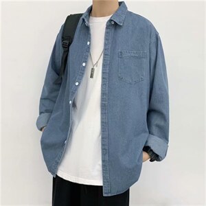 牛仔长袖衬衫男设计感小众港风衬衣秋季日系痞帅寸衫外套CS25-P45图片