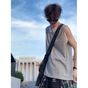 假两件坎肩背心男款夏季潮流美式健身外穿无袖男t恤宽松DT166-P28图片