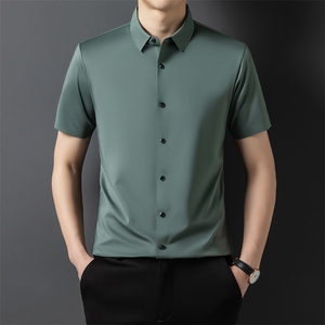 冰丝短袖衬衫男纯色上衣服夏季新款中年男士休闲百搭半袖衬衣男装图片