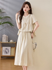 2025夏季新款女装胖mm大码绝美套装裙洋气减龄高级感半身裙两件套，女装套装/套裙，布芭啦