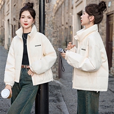 高端小个子加厚羽绒服女短款2024冬季新款韩版宽松PU皮白鸭绒外套，女装羽绒服，曼慕纤衣