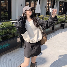 时尚撞色宽松短款长袖卫衣休闲百搭显瘦女装外套，商品下架区，秀美人生
