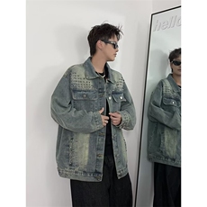 CR0807-P70美式复古铆钉牛仔外套男高级感设计感牛仔上衣，男装工装外套，电商C233