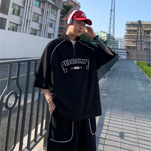 夏季休闲运动套装男宽松潮牌短袖短裤两件套ins港风上衣TZ422-p45图片
