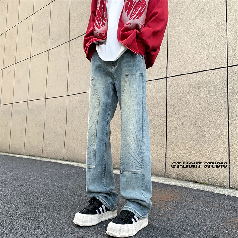 B221美式ins高街暗黑小众铆钉伐木裤牛仔裤LK23145-P65控88,男装牛仔裤,电商B221