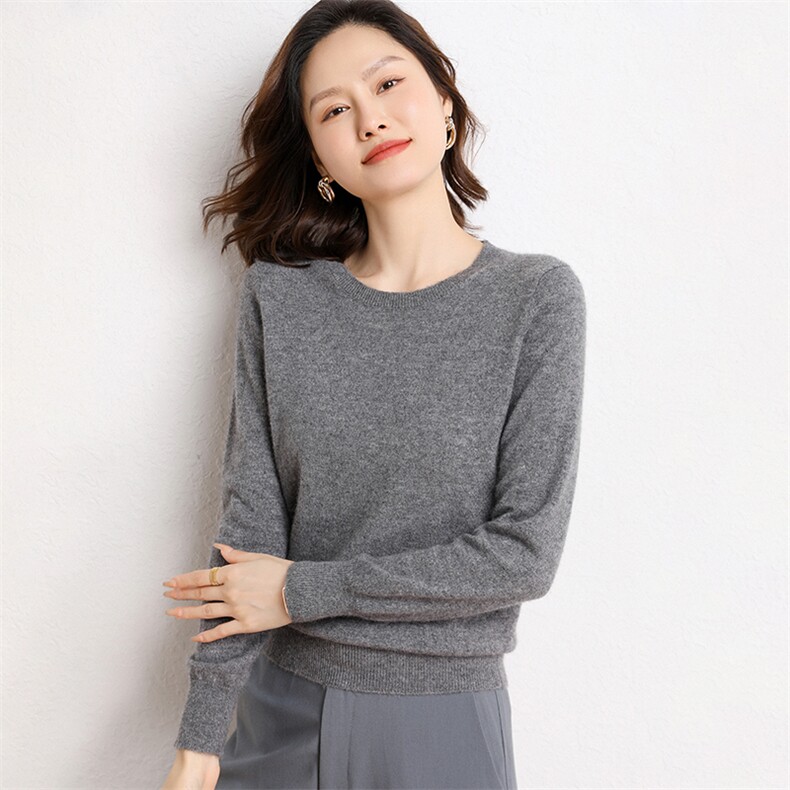 春秋新款纯山羊绒衫女圆领宽松套头毛衣内搭软糯打底针织衫,女装羊绒衫,纳丰羊绒