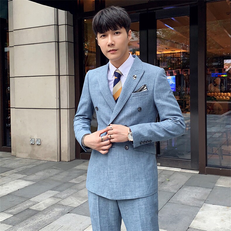 秋冬韩模双排扣西服套装男两件套韩版修身西装A470-TZ13-P225,男装西服套装,电商A207
