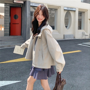 设计感格纹连帽抽绳短外套女2025年秋季新款甜酷气质工装休闲夹克图片