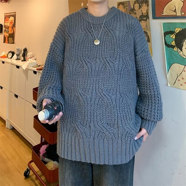 毛衣男春秋大码宽松复古日系慵懒圆领内搭打底针织衫7017P50,男装针织衫/毛衣,星座410-2