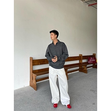 重磅秋冬北极绒亨利领毛衣开衫美式复古休闲慵懒风纯色翻领针织衫，男装针织衫/毛衣，电商A486-1