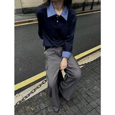 网图有货美式复古miu系假两件polo衫长袖男女宽松上衣A996-P48，男装卫衣，星座1505