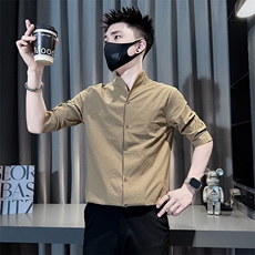 立领七分袖衬衫男修身潮流百搭社会小伙301C-CS11-P58控78，男装衬衫，星座301C（原B323）