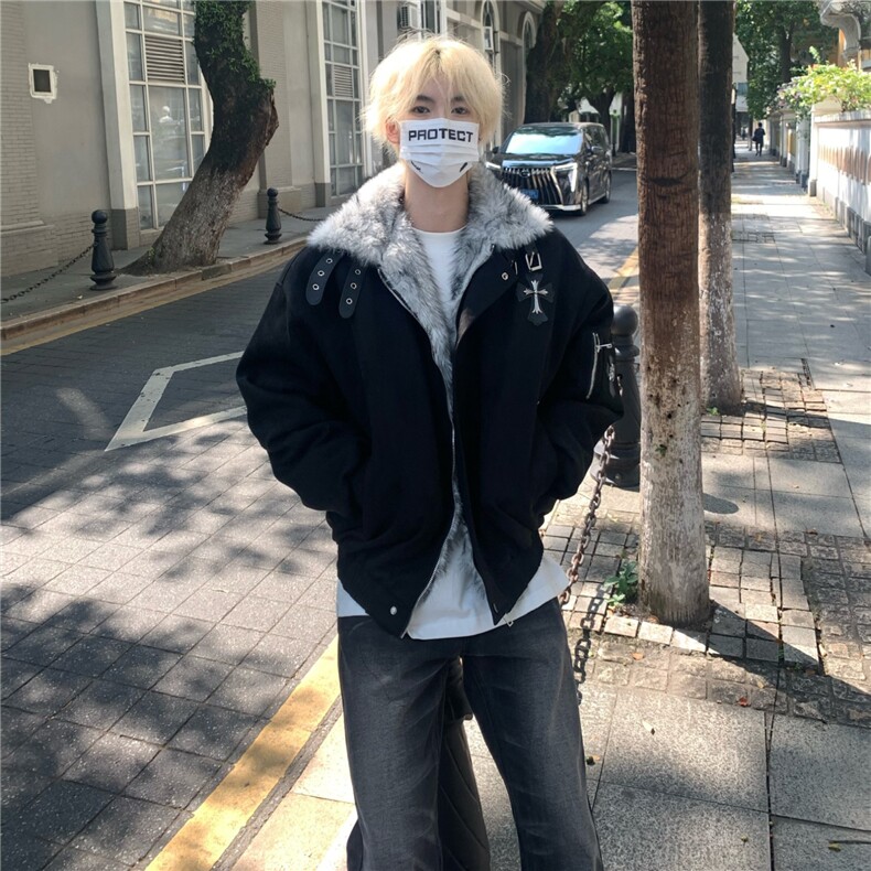 美式cleanfit十字架座山雕秋季男女高级感夹棉开衫棉服,男装棉衣,星座506A