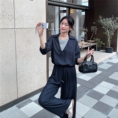 【新品现货】假两件上衣阔腿裤时尚两件套装5101-P160-K238，女装套装/套裙，2C126
