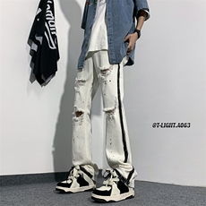 美式高街夏季破洞涂鸦黑白牛仔裤货号K739P65，男装牛仔裤，电商A063