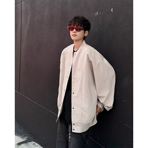 灯芯绒拼接双层外套杏色夹克外套棒球领 JK3图片