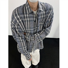 现货~磨毛加厚格子大码长袖衬衫C5893/特P25蓝色2，男装衬衫，电商A094