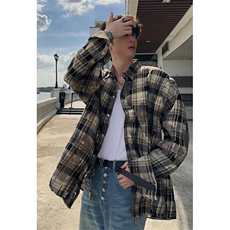 美式复古格子衬衫男长袖春秋款设计感情侣装衬衣外套C8882，男装衬衫，星座1116A（原606A-3）