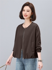 卫衣外套女2025新款秋季薄款圆领短款拉链开衫小香风中年妈妈秋装，女装短外套，涵誉