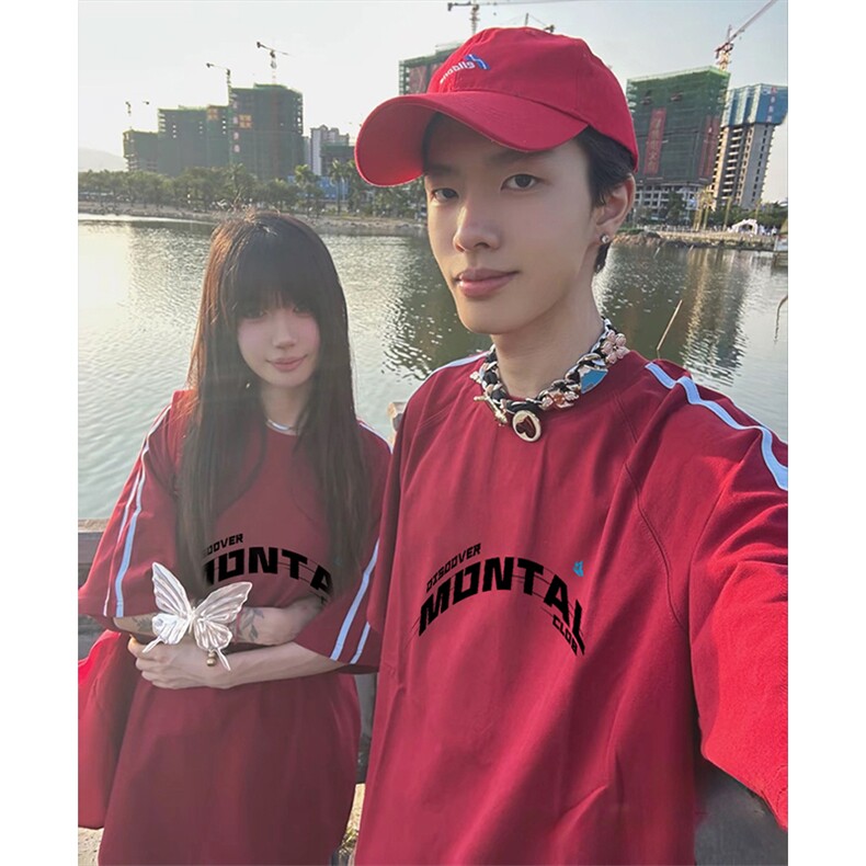 抖音得物高品质二开240克宽松纯棉美式潮牌三条杠织带短袖T恤,男装T恤,电商A486-1