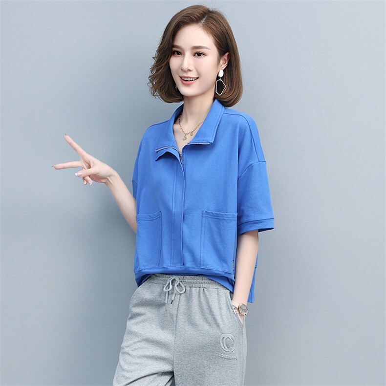 2023夏季新款简约休闲时尚立领宽松透气落肩袖舒适上衣,女装卫衣/绒衫,玛其路