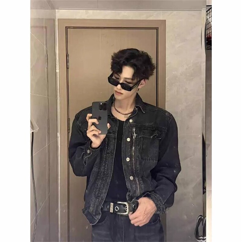 小众金属牛仔夹克设计感水洗做旧复古外套JKF10特P80,男装夹克,星座908-1