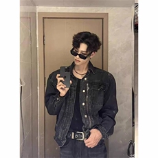小众金属牛仔夹克设计感水洗做旧复古外套JKF10特P80，男装夹克，星座908-1