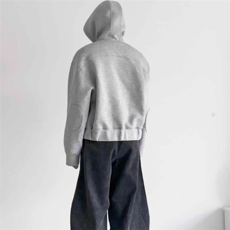 美式高街重磅短款连帽卫衣男冬潮牌新款分割线条廓形拉链外套上衣,女装短外套,星座715-4