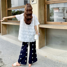 【新款-现货】蕾丝刺绣上衣+刺绣裤子两件套，女装套装/套裙，2C283
