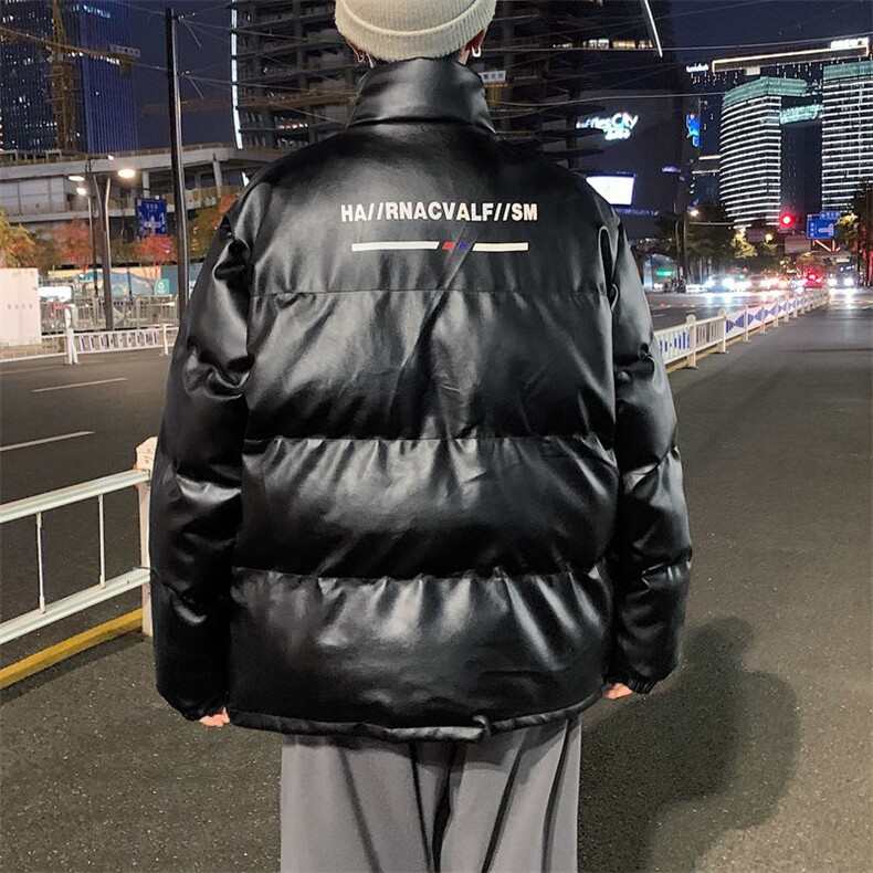 pu皮棉服男新款痞帅时尚羽绒棉衣ins潮牌宽松冬装棉袄男士外套,男装棉衣,星座410-6（原星座1304-1）